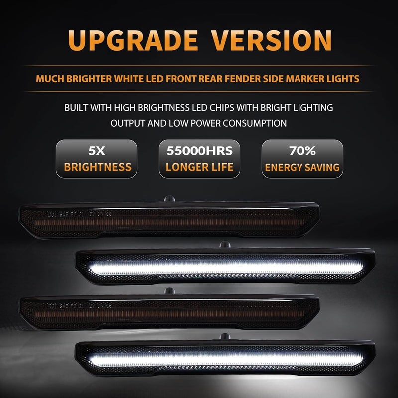 DERMOKA LED Side Marker Lights for GMC Sierra 2500HD 3500HD 2020-2024 Pickup Truck White Front Rear Fender Marker Lamps Smoked Len - Image 2